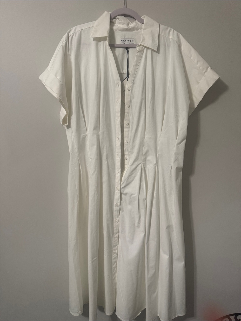 Ava & Viv White Short-Sleeve Button Front Shirt Dress